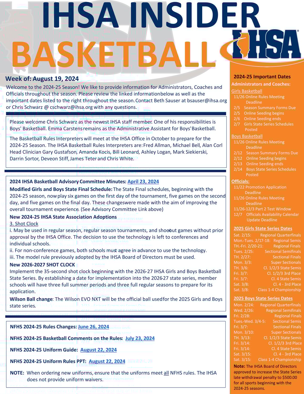 IHSA Basketball Insider: Information for the 2024 25 Season
